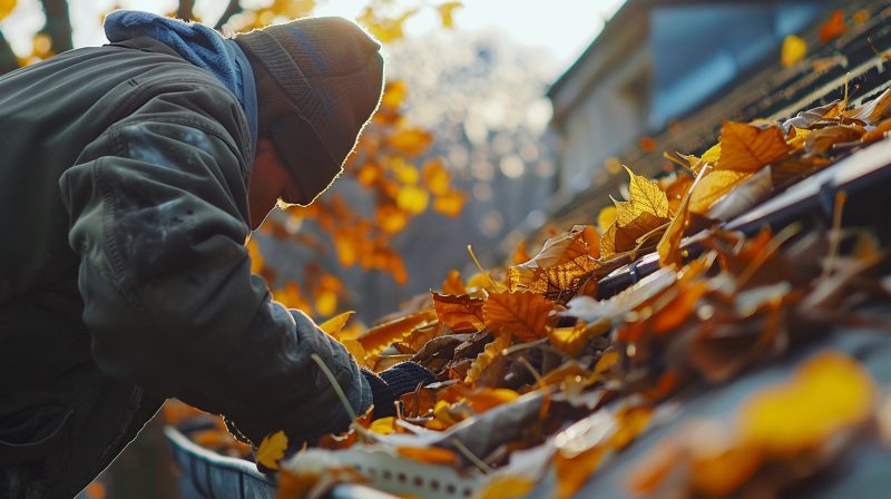 professional roofing company inspecting residential roof during fall roof repairs